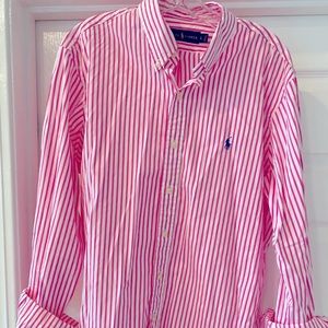 Pink striped Ralph Lauren button up shirt-large